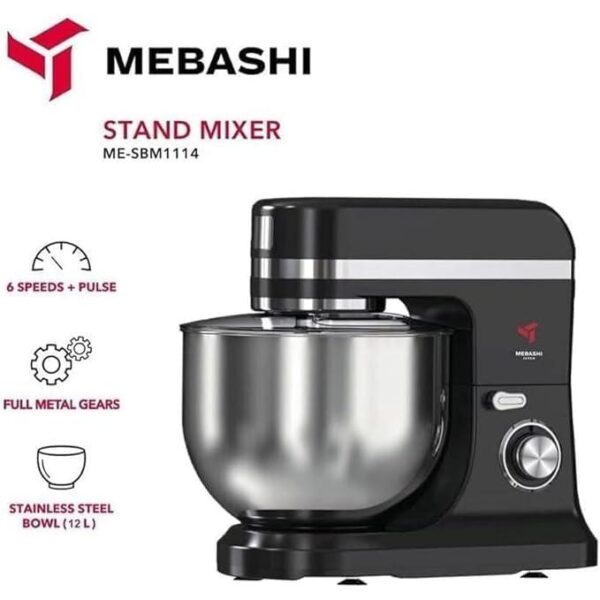 Mebashi Stand Mixer, Food Processer 1500W, 12L Bowl Capacity (Black) -