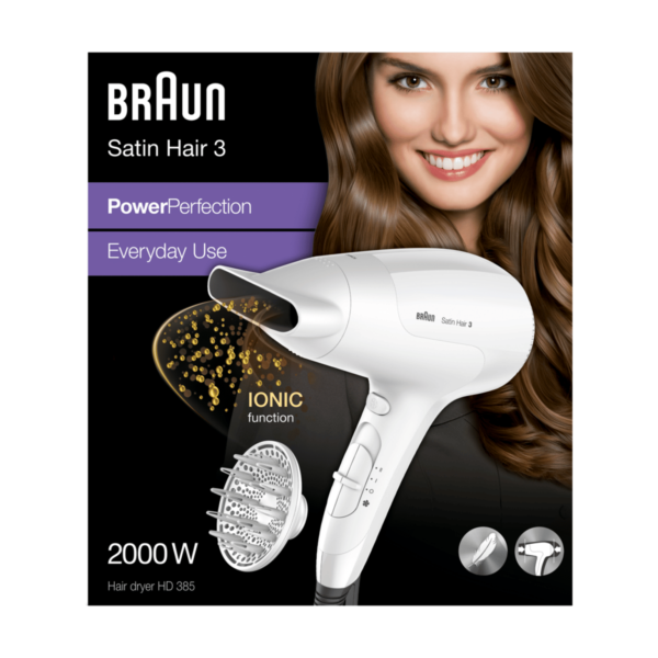 Braun Satin Hair 3 PowerPerfection hairdryer HD385, 2000 Watts