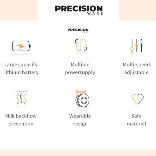 PrecisionWare PW02 Portable Handsfree Electric Breast Pump With 9-level Suction, 210ml Cup & Charging Cable - PINK - Image 5