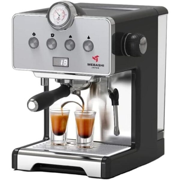 PW - Mebashi Espresso Coffee Maker, 1.7L Capacity / 15 Bar Pressure, Stainless steel steam nozzle for cappuccino or latte. ECM2043