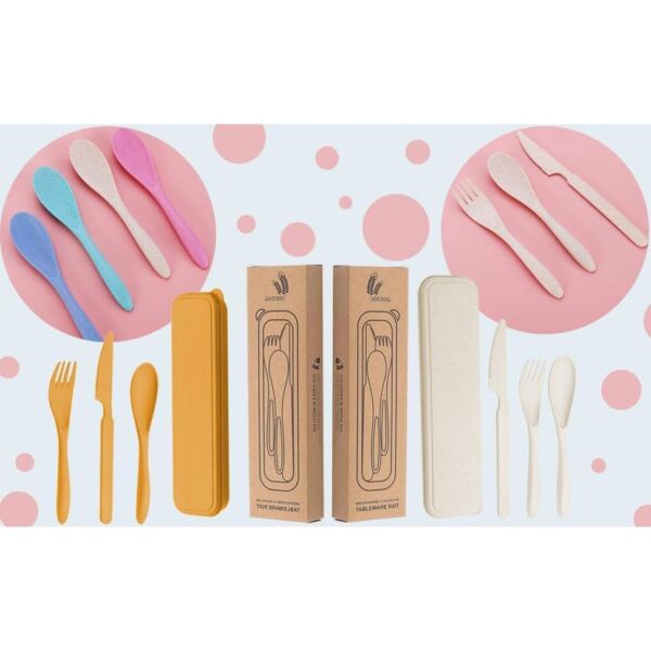 PrecisionWare Reusable Travel Utensils Set with Case, Wheat Straw Portable Knife Fork Spoons Tableware, Eco-Friendly BPA Free Cutlery for Kids and Adults as Travel Picnic Camping Utensils (BEIGE) - Image 2