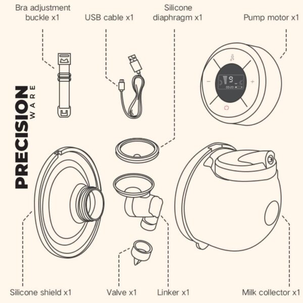 PrecisionWare PW01 Single Electric Breastpump With 3 Modes & 9 Suction Levels for expressing at Home or Outdoors - 1 Pump & 1 Cup- White - Image 4