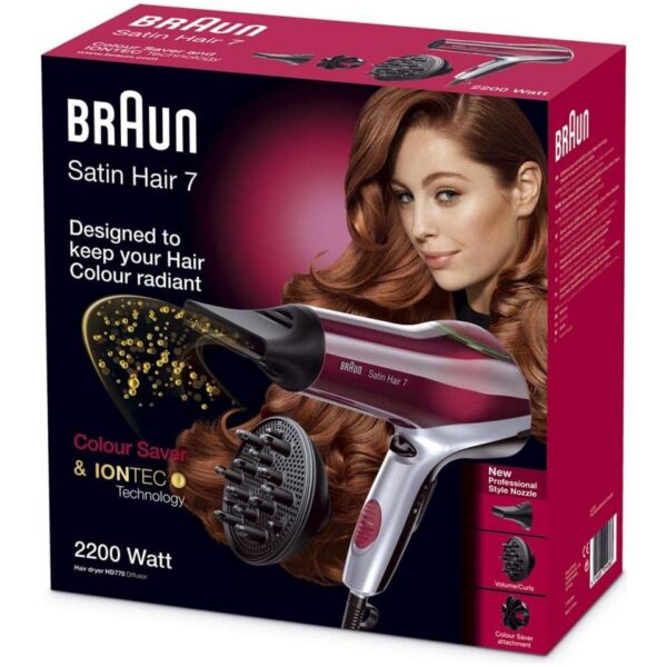 Braun Satin Hair 7 Colour dryer HD770 with Colour Saver technology and diffuser