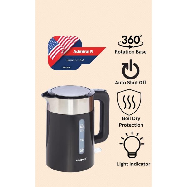 Admiral Electric Kettle, 2200W Power, 1.7L, ADBK17P. - Image 2
