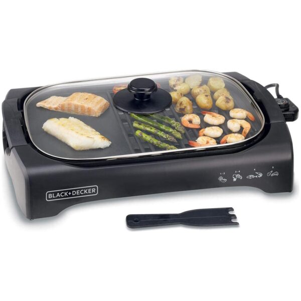 Black+Decker Open Flat Grill with Glass Lid 2200W, Black, Lgm70-B5 - Image 4