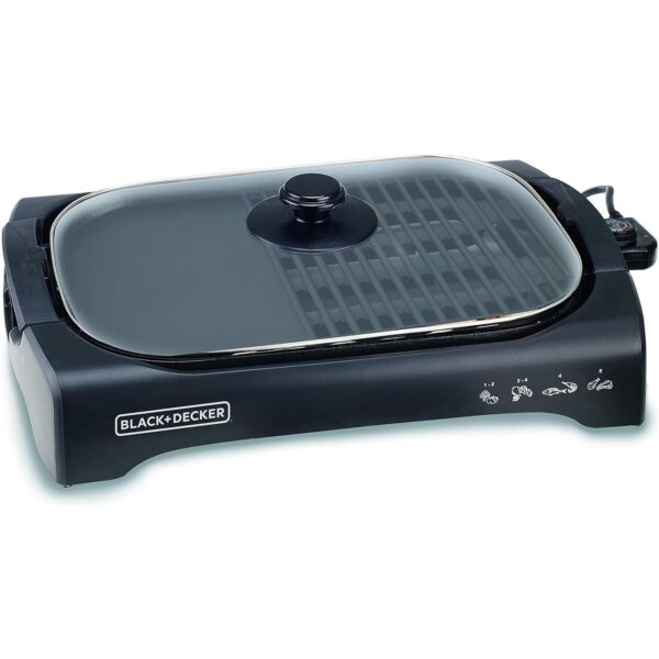 Black+Decker Open Flat Grill with Glass Lid 2200W, Black, Lgm70-B5 - Image 2