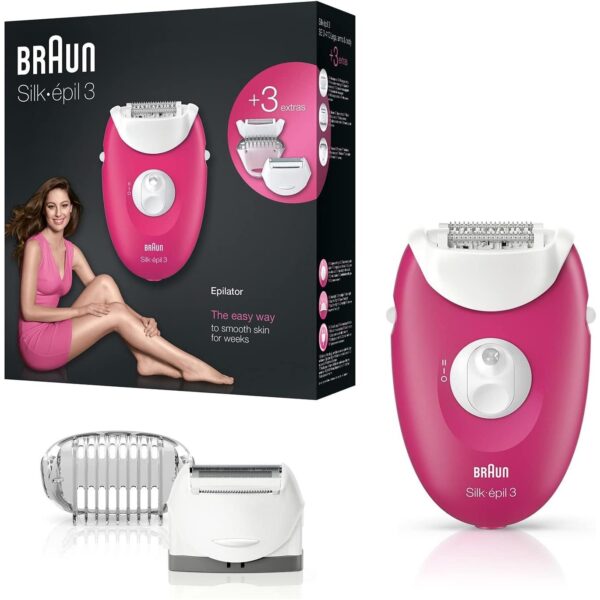 Braun Silk Epil 3 410 Epilator With 2 Extras, Raspberry Pink / White
