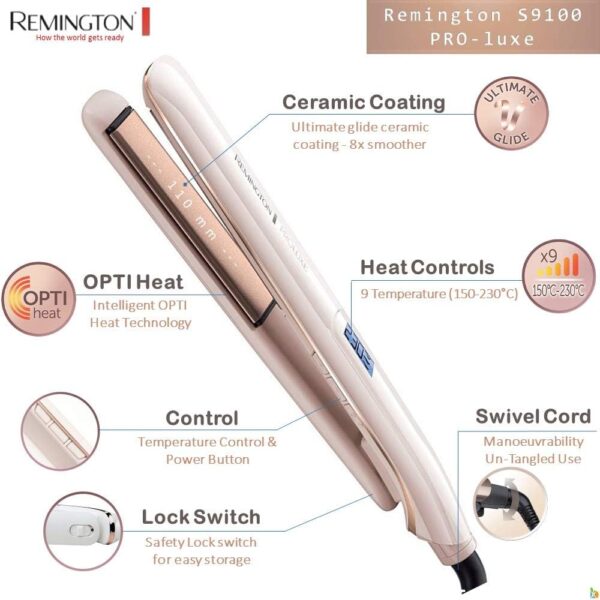 Remington Proluxe Ceramic Hair Straighteners With Pro+ Low Temperature Protective Setting, Rose Gold - S9100 - Image 5