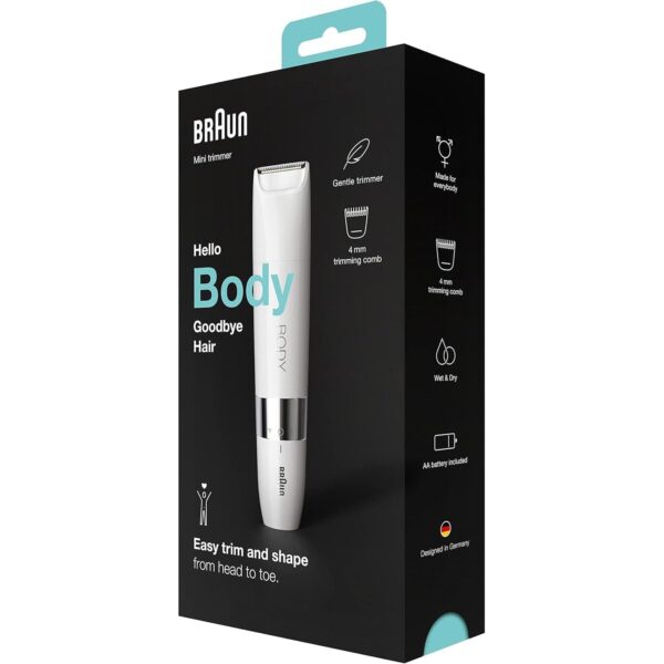 Braun BS 1000, Body Mini Trimmer Wet & Dry with trimming comb, White - Image 3