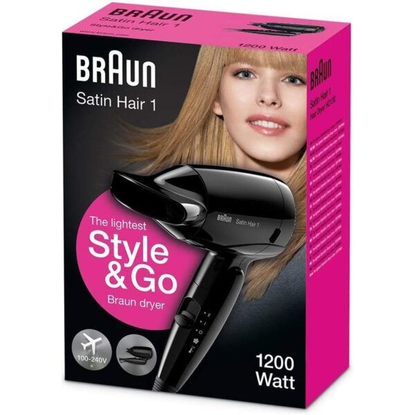 Braun Satin Hair Styler 1 Hd130 Style&Go Travel Dryer, Black