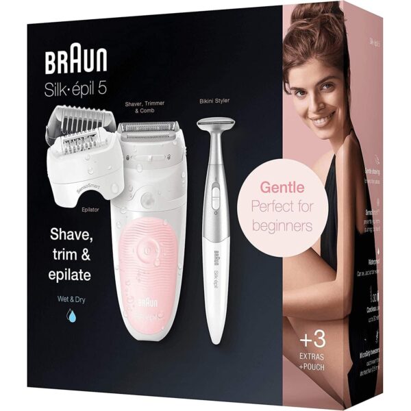 Braun Silk-épil 5 Epilator, Hair Removal, 3 In 1, Includes Shaver & Bikiki Trimmer, Gentle Hair Removal Setting, Wet & Dry, 100% Waterproof, Gifts for Women, 5-820,