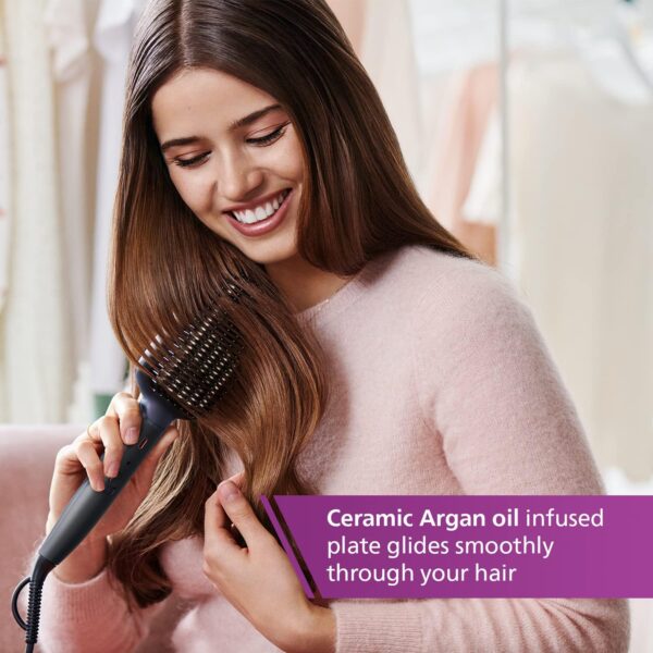 PHILIPS Heated Straightening Brush BHH885/10 (New) ThermoProtect Technology, Ionic care, Argan Oil Infusion & Extra Large Brush, 50 Watts, Black - Image 4