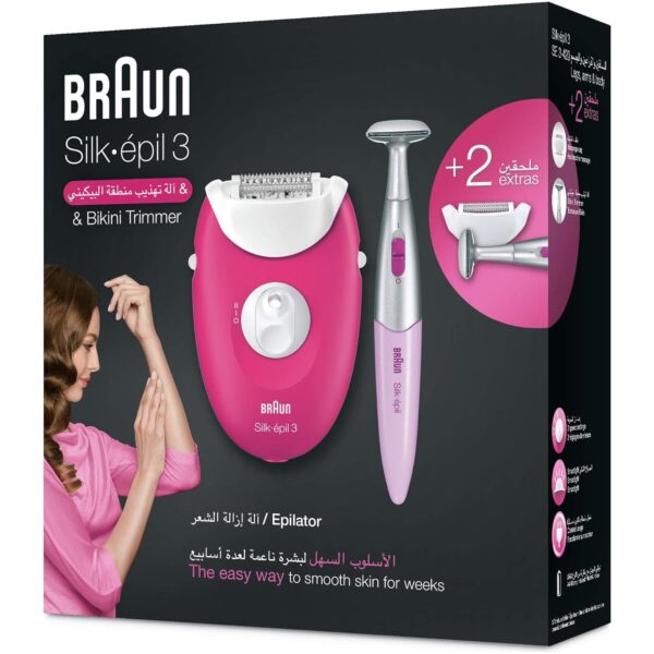 Braun Silk-epil 3 SE 3420-INT VER Epilator Raspberry Pink with 2 Extras