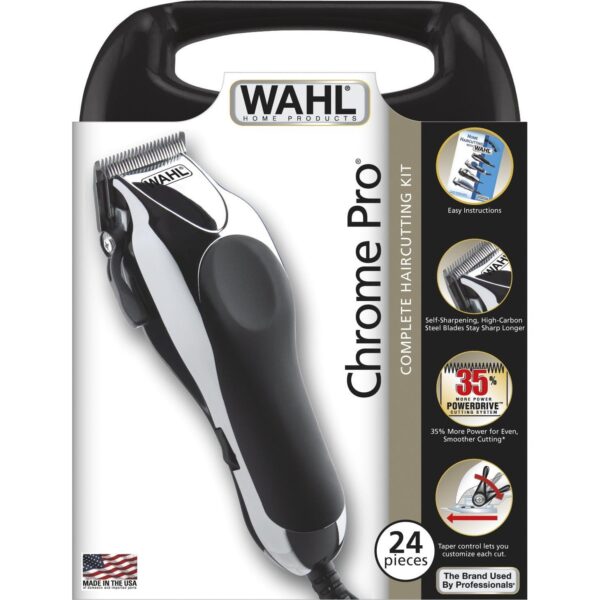 Wahl Chrome Pro Corded Hair Cutting Kit, Corded Hair Clipper Kit For Mens Grooming, 10 Comb Attachments With Handle Case, Self Sharpening Precision Blades With Taper Lever, 79524-227 - Image 6