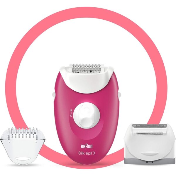 Braun Silk Epil 3 410 Epilator With 2 Extras, Raspberry Pink / White - Image 6