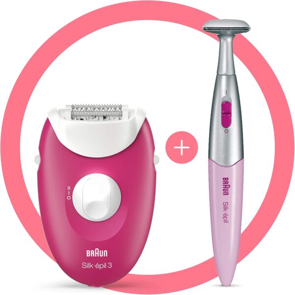 Braun Silk-epil 3 SE 3420-INT VER Epilator Raspberry Pink with 2 Extras - Image 4
