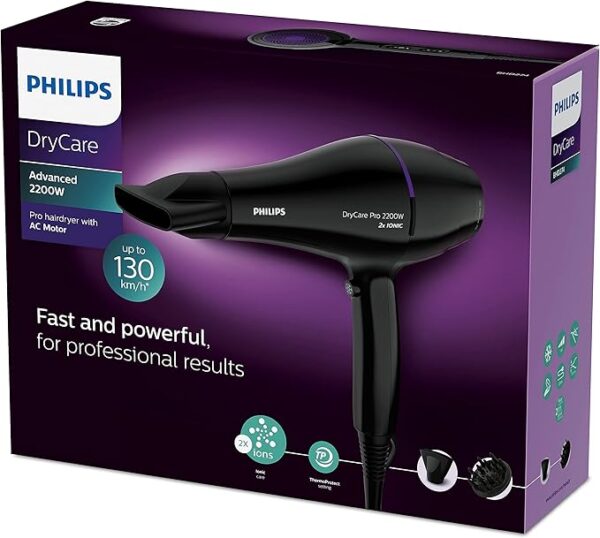 Philips Advanced Drycare Pro Hairdryer, 2200 W, Black, BHD274 - Image 3
