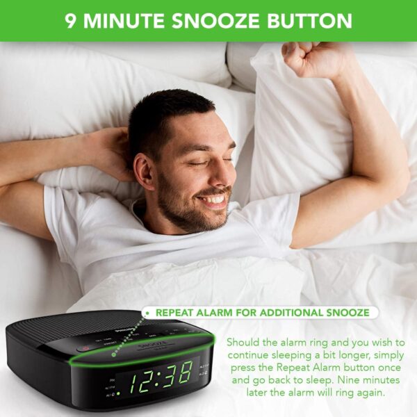 PHILIPS Radio Alarm Clocks for Bedrooms, LED Display, Easy Snooze, Sleep Timer, Alarm Clock Radio w/Battery Backup Bedroom Clock (Batteries not Included) - Image 3