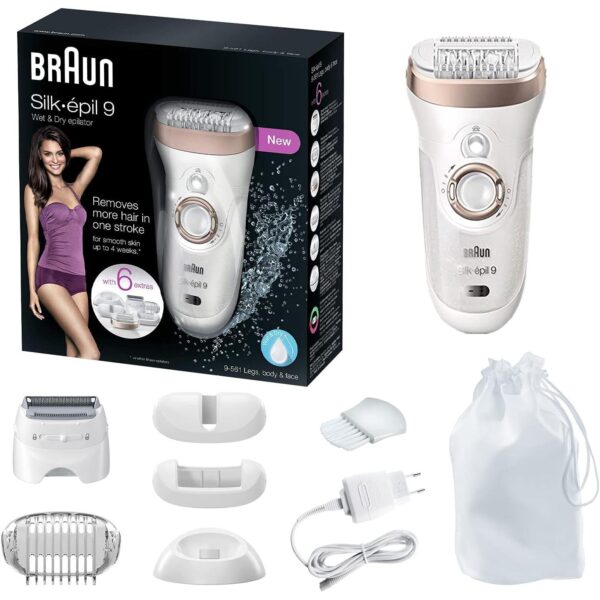 Braun Silk-Épil 9 9-561 Wet & Dry Cordless Epilator/Epilation + 6 Extras