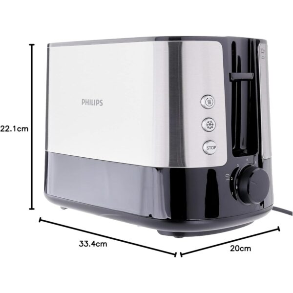 Philips Viva Collection Toaster - Wide 2 Slots, Built in Bun Warmer, Auto-off, 7 Toasting Levels - HD2637/91 - Image 2