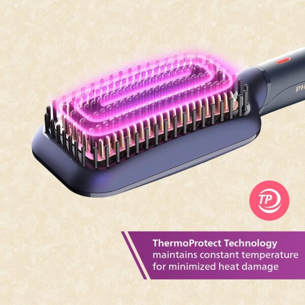 PHILIPS Heated Straightening Brush BHH885/10 (New) ThermoProtect Technology, Ionic care, Argan Oil Infusion & Extra Large Brush, 50 Watts, Black - Image 6