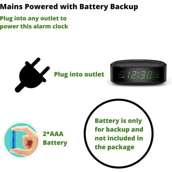 PHILIPS Radio Alarm Clocks for Bedrooms, LED Display, Easy Snooze, Sleep Timer, Alarm Clock Radio w/Battery Backup Bedroom Clock (Batteries not Included) - Image 6
