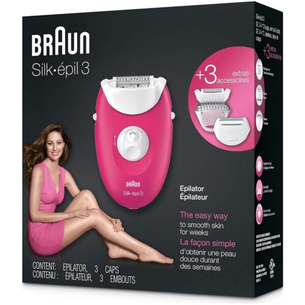 Braun Silk Epil 3 410 Epilator With 2 Extras, Raspberry Pink / White - Image 2