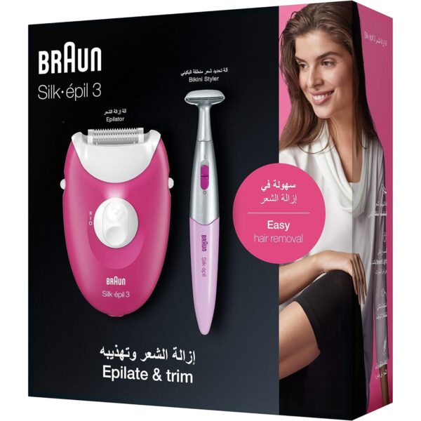 Braun Silk Epil 3 3-420 Epilator Raspberry Pink - Corded With 2 Extras - Including A Bikini Trimmer - Image 2
