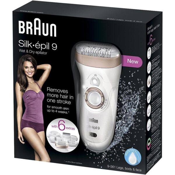 Braun Silk Wet And Dry Cordless Epilator (SE9561, White, 6 Extras)