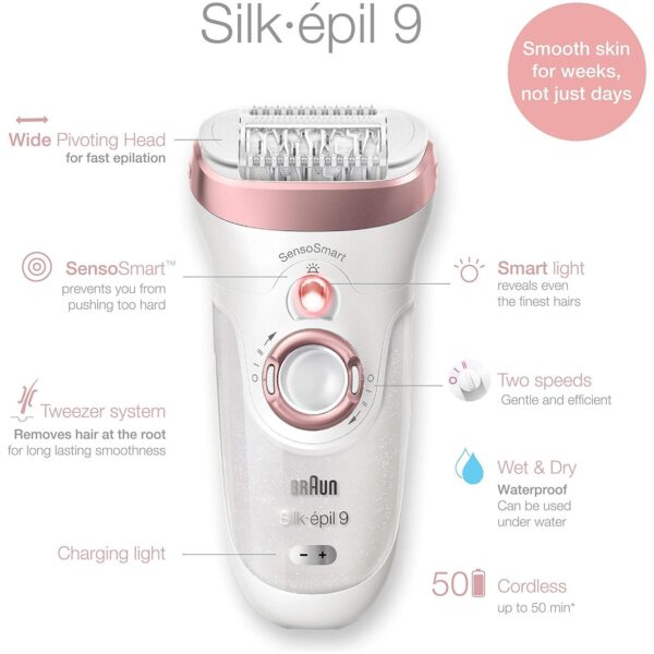 Braun Silk-Épil 9 9-561 Wet & Dry Cordless Epilator/Epilation + 6 Extras - Image 2