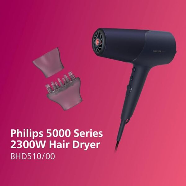 Philips 5000 Series Hair Dryer with ThermoShield Technology, 3 Heat and 2 Speed Levels, 2300 W Drying Power, BHD510/00 - Image 3