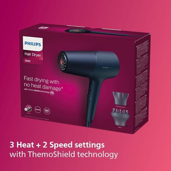 Philips 5000 Series Hair Dryer with ThermoShield Technology, 3 Heat and 2 Speed Levels, 2300 W Drying Power, BHD510/00 - Image 2