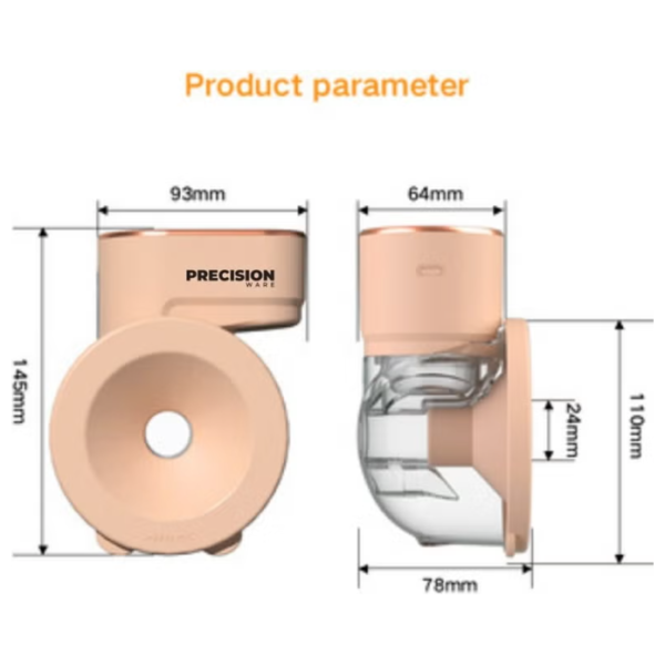 PrecisionWare PW02 Portable Handsfree Electric Breast Pump With 9-level Suction 210ml Cup And Charging Cable - Pink - Image 3
